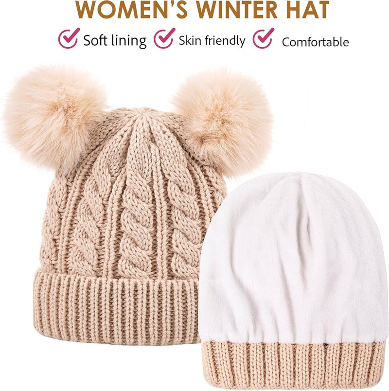 PIOZAED Women's Winter Hat Soft Knit Beanie with Faux Fur Pom Hat with Warm Fleece Lining Skull Cap for Women - Image 2